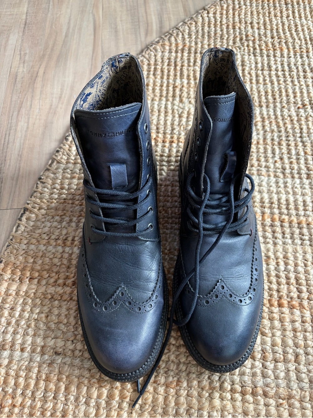 Tommy Hilfiger Blue Leather Brogue Lace-Up Boots